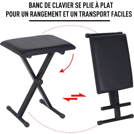 HOMCOM Tabouret Banquette Réglable Pliable Pour Piano Et Clavier Acier Revêtement Synthétique Noir 7 HOMCOM Tabouret Banquette Réglable Pliable Pour Piano Et Clavier Acier Revêtement Synthétique Noir – Image 5