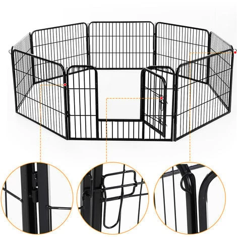 HOMCOM Luxe Parc Enclos Modulable Acier 8 Panneaux Et 1 Porte Pour Chiens 80L X 60H Cm Noir 6 HOMCOM Luxe Parc Enclos Modulable Acier 8 Panneaux Et 1 Porte Pour Chiens 80L X 60H Cm Noir – Image 4