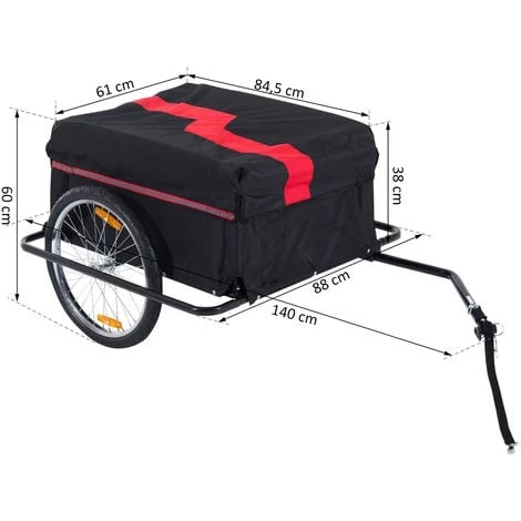 HOMCOM Remorque De Transport Velo Cargo Pliable Charge Max.60kg Avec 4 Reflecteurs Et Housse Amovible Rouge Noir - Noir 4 HOMCOM Remorque De Transport Velo Cargo Pliable Charge Max.60kg Avec 4 Reflecteurs Et Housse Amovible Rouge Noir - Noir – Image 3