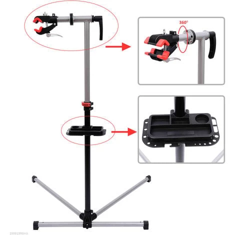 HOMCOM Pied D'atelier Vélo Réparation Support Pied De Montage Pivotant 360° Hauteur Réglable Argent 7 HOMCOM Pied D'atelier Vélo Réparation Support Pied De Montage Pivotant 360° Hauteur Réglable Argent – Image 5