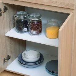 HOMCOM Chariot De Service Desserte De Cuisine à Roulettes Multi-rangements Placard Double Portes + 2 étagères + Tiroir Panneaux Particules Chêne Noir - Beige -France HOMCOM Soldes 2022 10330180 5