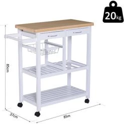 HOMCOM Chariot De Service Desserte De Cuisine à Roulettes Multi-rangements 85L X 37l X 85H Cm Plateau Bois Massif Pin Châssis MDF Blanc - Blanc 9 HOMCOM Chariot De Service Desserte De Cuisine à Roulettes Multi-rangements 85L X 37l X 85H Cm Plateau Bois Massif Pin Châssis MDF Blanc - Blanc -France HOMCOM Soldes 2022 10368426 3