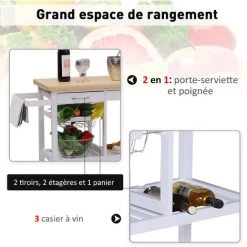 HOMCOM Chariot De Service Desserte De Cuisine à Roulettes Multi-rangements 85L X 37l X 85H Cm Plateau Bois Massif Pin Châssis MDF Blanc - Blanc 10 HOMCOM Chariot De Service Desserte De Cuisine à Roulettes Multi-rangements 85L X 37l X 85H Cm Plateau Bois Massif Pin Châssis MDF Blanc - Blanc -France HOMCOM Soldes 2022 10368426 4