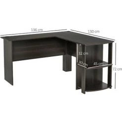 HOMCOM Bureau Informatique Bureau D'angle Contemporain Avec étagères Imitation Wengé - Marron -France HOMCOM Soldes 2022 10554213 3