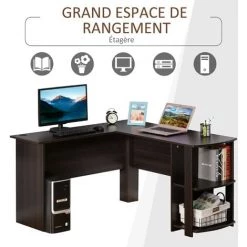 HOMCOM Bureau Informatique Bureau D'angle Contemporain Avec étagères Imitation Wengé - Marron -France HOMCOM Soldes 2022 10554213 4