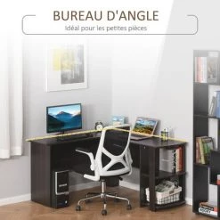 HOMCOM Bureau Informatique Bureau D'angle Contemporain Avec étagères Imitation Wengé - Marron -France HOMCOM Soldes 2022 10554213 5