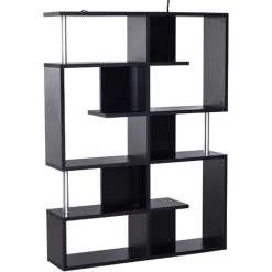 HOMCOM Bibliothèque étagère Séparation Design Contemporain Zig Zag Dim. 120L X 29l X 160H Cm Panneaux Particules Noir Métal - Noir