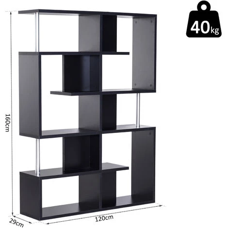 HOMCOM Bibliothèque étagère Séparation Design Contemporain Zig Zag Dim. 120L X 29l X 160H Cm Panneaux Particules Noir Métal - Noir 5 HOMCOM Bibliothèque étagère Séparation Design Contemporain Zig Zag Dim. 120L X 29l X 160H Cm Panneaux Particules Noir Métal - Noir – Image 3