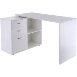 HOMCOM Bureau D'angle Bureau Droit Modulable 2 En 1 Bureau Informatique Tiroirs X 3 + 2 Niches MDF Blanc