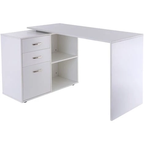 HOMCOM Bureau D'angle Bureau Droit Modulable 2 En 1 Bureau Informatique Tiroirs X 3 + 2 Niches MDF Blanc 3 HOMCOM Bureau D'angle Bureau Droit Modulable 2 En 1 Bureau Informatique Tiroirs X 3 + 2 Niches MDF Blanc