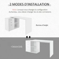HOMCOM Bureau D'angle Bureau Droit Modulable 2 En 1 Bureau Informatique Tiroirs X 3 + 2 Niches MDF Blanc 11 HOMCOM Bureau D'angle Bureau Droit Modulable 2 En 1 Bureau Informatique Tiroirs X 3 + 2 Niches MDF Blanc -France HOMCOM Soldes 2022 10646797 5