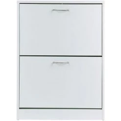 HOMCOM Armoire à Chaussures Meuble à Chaussures Dim. 60L X 24l X 80H Cm 2 Portes Abattantes Blanc - Blanc