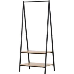 HOMCOM Portant à Vêtements Penderie Style Contemporain Triangulaire Dim. 64L X 43l X 149H Cm 2 étagères MDF Bois Clair Acier Noir - Noir