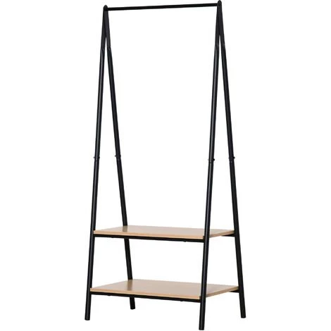 HOMCOM Portant à Vêtements Penderie Style Contemporain Triangulaire Dim. 64L X 43l X 149H Cm 2 étagères MDF Bois Clair Acier Noir - Noir 3 HOMCOM Portant à Vêtements Penderie Style Contemporain Triangulaire Dim. 64L X 43l X 149H Cm 2 étagères MDF Bois Clair Acier Noir - Noir