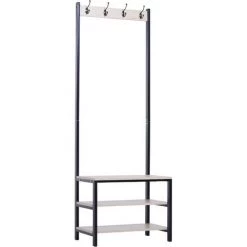 HOMCOM Porte-manteau Vestiaire D'entrée Dim. 60L X 40l X 175H Cm 3 étagères 4 Patères Double Crochet MDF Bois Clair Acier Noir - Noir