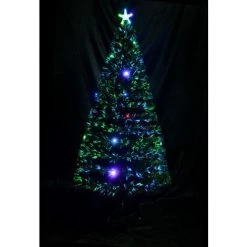 HOMCOM Sapin De Noël Artificiel Lumineux Fibre Optique LED Multicolore + Support Pied Ø 60 X 120H Cm 130 Branches étoile Sommet Brillante Vert - Vert