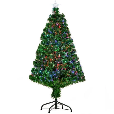 HOMCOM Sapin De Noël Artificiel Lumineux Fibre Optique LED Multicolore + Support Pied Ø 60 X 120H Cm 130 Branches étoile Sommet Brillante Vert - Vert 4 HOMCOM Sapin De Noël Artificiel Lumineux Fibre Optique LED Multicolore + Support Pied Ø 60 X 120H Cm 130 Branches étoile Sommet Brillante Vert - Vert – Image 2