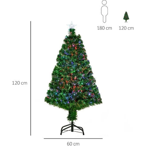 HOMCOM Sapin De Noël Artificiel Lumineux Fibre Optique LED Multicolore + Support Pied Ø 60 X 120H Cm 130 Branches étoile Sommet Brillante Vert - Vert 5 HOMCOM Sapin De Noël Artificiel Lumineux Fibre Optique LED Multicolore + Support Pied Ø 60 X 120H Cm 130 Branches étoile Sommet Brillante Vert - Vert – Image 3