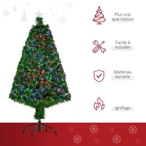 HOMCOM Sapin De Noël Artificiel Lumineux Fibre Optique LED Multicolore + Support Pied Ø 60 X 120H Cm 130 Branches étoile Sommet Brillante Vert - Vert 7 HOMCOM Sapin De Noël Artificiel Lumineux Fibre Optique LED Multicolore + Support Pied Ø 60 X 120H Cm 130 Branches étoile Sommet Brillante Vert - Vert – Image 5