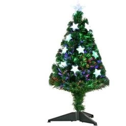HOMCOM Sapin De Noël Artificiel Lumineux Fibre Optique LED Multicolore + Support Pied Ø 45 X 90H Cm 90 Branches étoile Sommet Brillante Vert - Vert