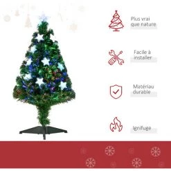 HOMCOM Sapin De Noël Artificiel Lumineux Fibre Optique LED Multicolore + Support Pied Ø 45 X 90H Cm 90 Branches étoile Sommet Brillante Vert - Vert -France HOMCOM Soldes 2022 1078211 4