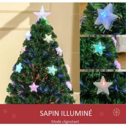 HOMCOM Sapin De Noël Artificiel Lumineux Fibre Optique LED Multicolore + Support Pied Ø 45 X 90H Cm 90 Branches étoile Sommet Brillante Vert - Vert -France HOMCOM Soldes 2022 1078211 5