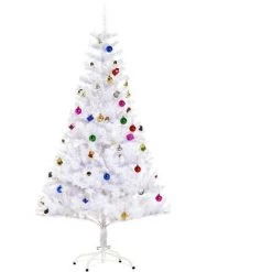 HOMCOM Sapin Arbre De Noël Artificiel Blanc 150 Cm 680 Branches Avec Nombreux Accessoires Variés - Blanc