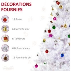 HOMCOM Sapin Arbre De Noël Artificiel Blanc 150 Cm 680 Branches Avec Nombreux Accessoires Variés - Blanc -France HOMCOM Soldes 2022 1078212 4