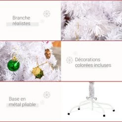 HOMCOM Sapin Arbre De Noël Artificiel Blanc 150 Cm 680 Branches Avec Nombreux Accessoires Variés - Blanc -France HOMCOM Soldes 2022 1078212 5
