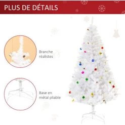 HOMCOM Sapin Arbre De Noël Artificiel Blanc 180 Cm 930 Branches Avec Nombreux Accessoires Variés - Blanc -France HOMCOM Soldes 2022 1087267 5