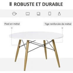 HOMCOM Table Basse Ronde Design Scandinave Dim. Ø 80 X 45H Cm Métal MDF Blanc - Blanc -France HOMCOM Soldes 2022 10986169 4