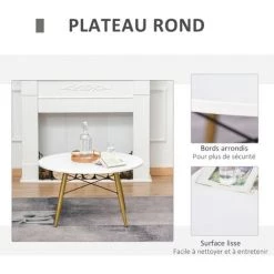 HOMCOM Table Basse Ronde Design Scandinave Dim. Ø 80 X 45H Cm Métal MDF Blanc - Blanc -France HOMCOM Soldes 2022 10986169 5