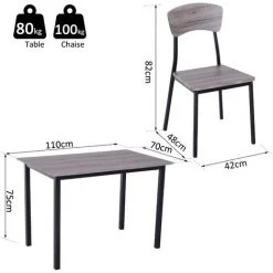 HOMCOM Table De Salle à Manger Avec 4 Chaises Style Industriel Acier Noir MDF Coloris Bois De Chêne Gris - Gris -France HOMCOM Soldes 2022 10986170 3