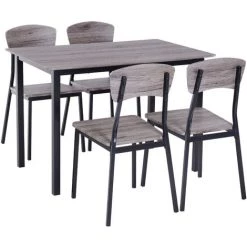 HOMCOM Table De Salle à Manger Avec 4 Chaises Style Industriel Acier Noir MDF Coloris Bois De Chêne Gris - Gris -France HOMCOM Soldes 2022 10986170 4
