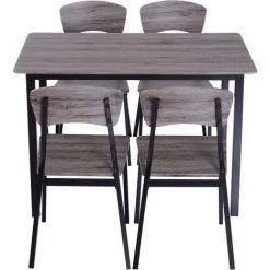 HOMCOM Table De Salle à Manger Avec 4 Chaises Style Industriel Acier Noir MDF Coloris Bois De Chêne Gris - Gris -France HOMCOM Soldes 2022 10986170 5