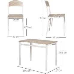 HOMCOM Ensemble Table à Manger 5 Pièces Avec 4 Chaises Style Contemporain Cuisine Salle à Manger Salon Plateau MDF Coloris Bois De Chêne Châssis Métal Blanc - Beige -France HOMCOM Soldes 2022 10986172 3