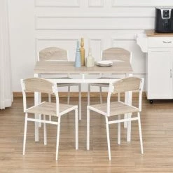 HOMCOM Ensemble Table à Manger 5 Pièces Avec 4 Chaises Style Contemporain Cuisine Salle à Manger Salon Plateau MDF Coloris Bois De Chêne Châssis Métal Blanc - Beige -France HOMCOM Soldes 2022 10986172 4