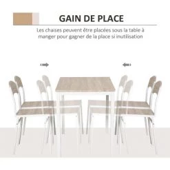 HOMCOM Ensemble Table à Manger 5 Pièces Avec 4 Chaises Style Contemporain Cuisine Salle à Manger Salon Plateau MDF Coloris Bois De Chêne Châssis Métal Blanc - Beige -France HOMCOM Soldes 2022 10986172 5