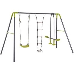HOMCOM Balançoire 3 Agrès Portique Avec Balançoire, échelle Et Face à Face Dim. 2,95L X 1,38l X 1,75H M Métal époxy Anticorrosion PE Gris Anthracite Vert Pomme - Gris
