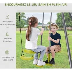 HOMCOM Balançoire 3 Agrès Portique Avec Balançoire, échelle Et Face à Face Dim. 2,95L X 1,38l X 1,75H M Métal époxy Anticorrosion PE Gris Anthracite Vert Pomme - Gris -France HOMCOM Soldes 2022 11373278 5