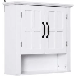 HOMCOM Armoire Haute Murale De Salle De Bain Ou WC Placard 2 Portes 2 étagères Niche Dim. 60L X 20l X 58H Cm MDF Panneaux Particules Blanc - Blanc