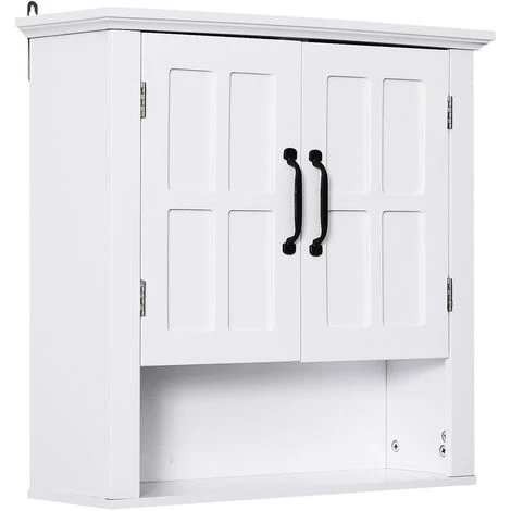 HOMCOM Armoire Haute Murale De Salle De Bain Ou WC Placard 2 Portes 2 étagères Niche Dim. 60L X 20l X 58H Cm MDF Panneaux Particules Blanc - Blanc 3 HOMCOM Armoire Haute Murale De Salle De Bain Ou WC Placard 2 Portes 2 étagères Niche Dim. 60L X 20l X 58H Cm MDF Panneaux Particules Blanc - Blanc