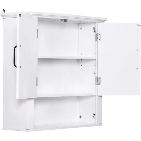 HOMCOM Armoire Haute Murale De Salle De Bain Ou WC Placard 2 Portes 2 étagères Niche Dim. 60L X 20l X 58H Cm MDF Panneaux Particules Blanc - Blanc 6 HOMCOM Armoire Haute Murale De Salle De Bain Ou WC Placard 2 Portes 2 étagères Niche Dim. 60L X 20l X 58H Cm MDF Panneaux Particules Blanc - Blanc – Image 4
