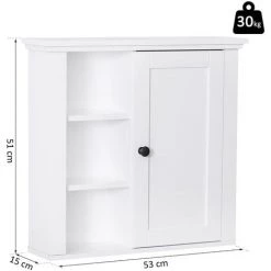 HOMCOM Armoire Haute Murale De Salle De Bain Ou WC Placard 1 Porte 3 Niches Dim. 53L X 14,5l X 50,5H Cm MDF Panneaux Particules Blanc - Blanc -France HOMCOM Soldes 2022 11572840 3