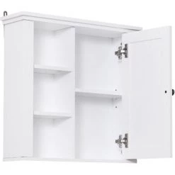 HOMCOM Armoire Haute Murale De Salle De Bain Ou WC Placard 1 Porte 3 Niches Dim. 53L X 14,5l X 50,5H Cm MDF Panneaux Particules Blanc - Blanc -France HOMCOM Soldes 2022 11572840 5