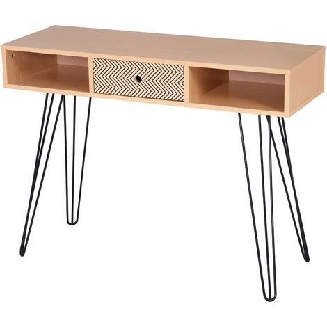 HOMCOM Table D'appoint Console Design Scandinave Graphique Dim. 100L X 35l X 75H Cm 2 Niches Tiroir Pieds Effilés Acier Noir Panneaux Particules Chêne 3 HOMCOM Table D'appoint Console Design Scandinave Graphique Dim. 100L X 35l X 75H Cm 2 Niches Tiroir Pieds Effilés Acier Noir Panneaux Particules Chêne
