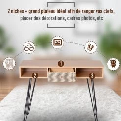 HOMCOM Table D'appoint Console Design Scandinave Graphique Dim. 100L X 35l X 75H Cm 2 Niches Tiroir Pieds Effilés Acier Noir Panneaux Particules Chêne 10 HOMCOM Table D'appoint Console Design Scandinave Graphique Dim. 100L X 35l X 75H Cm 2 Niches Tiroir Pieds Effilés Acier Noir Panneaux Particules Chêne -France HOMCOM Soldes 2022 11572848 4