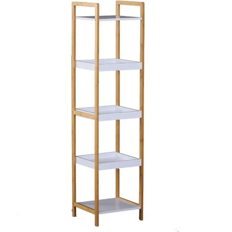 HOMCOM Etagère En Bambou De Salle De Bain étagère Debout 3 Paniers + 2 étagères Dim. 32L X 30l X 130H Cm Beige Blanc 3 HOMCOM Etagère En Bambou De Salle De Bain étagère Debout 3 Paniers + 2 étagères Dim. 32L X 30l X 130H Cm Beige Blanc