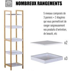 HOMCOM Etagère En Bambou De Salle De Bain étagère Debout 3 Paniers + 2 étagères Dim. 32L X 30l X 130H Cm Beige Blanc 10 HOMCOM Etagère En Bambou De Salle De Bain étagère Debout 3 Paniers + 2 étagères Dim. 32L X 30l X 130H Cm Beige Blanc -France HOMCOM Soldes 2022 11572849 4