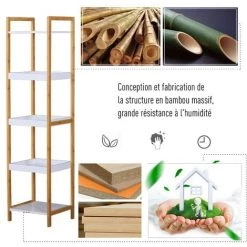 HOMCOM Etagère En Bambou De Salle De Bain étagère Debout 3 Paniers + 2 étagères Dim. 32L X 30l X 130H Cm Beige Blanc 11 HOMCOM Etagère En Bambou De Salle De Bain étagère Debout 3 Paniers + 2 étagères Dim. 32L X 30l X 130H Cm Beige Blanc -France HOMCOM Soldes 2022 11572849 5